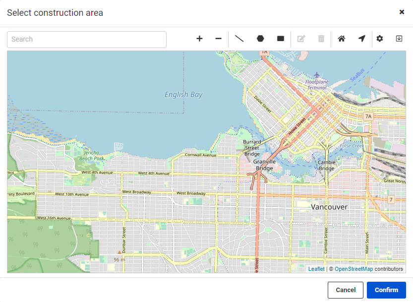 Select construction area geometry parameter
